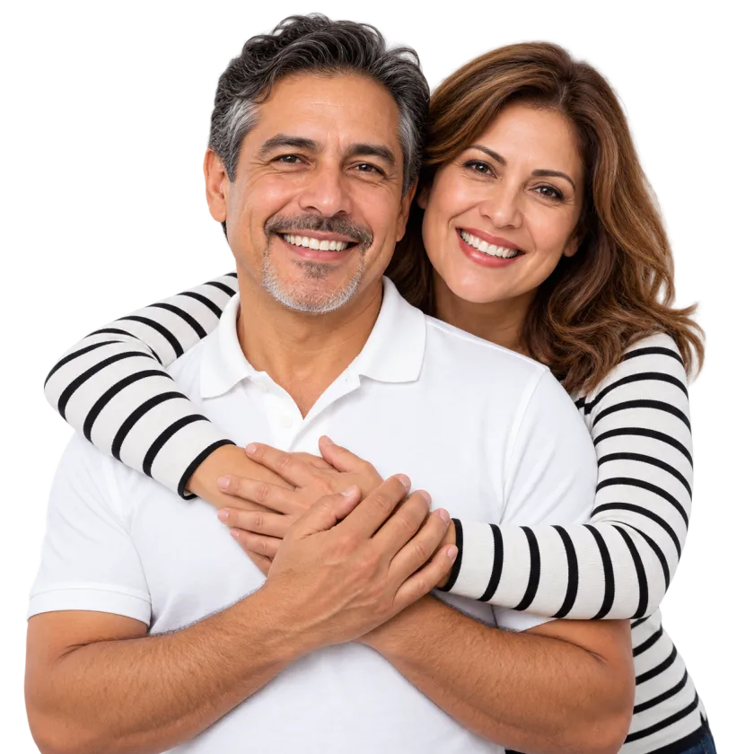 Pareja madura sonriendo y abrazada (imagen ilustrativa)